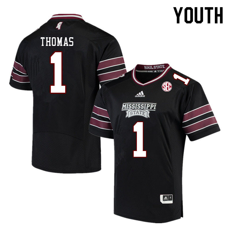 Youth #1 Zavion Thomas Mississippi State Bulldogs College Football Jerseys Stitched Sale-Black